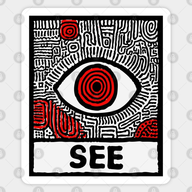 Watchful Eye - Minimalist Linocut Magnet by TuncGK